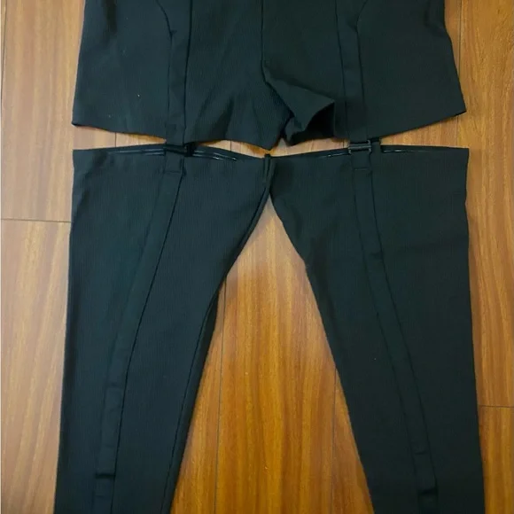 🏍️ Adidas Cool Black Ribbed Tights Leggings Garter Belt Style NWT - Picture 2 of 3